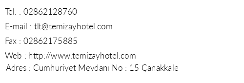 Temizay Hotel telefon numaralar, faks, e-mail, posta adresi ve iletiim bilgileri